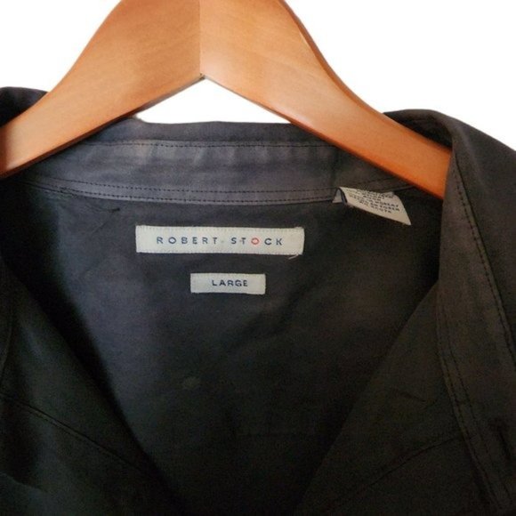 Robert Stock Button Up Shirt Sz L Large Black Long Sleeve Mens - Picture 7 of 11